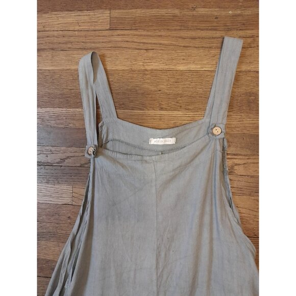 Made In Italy Linen Jumpsuit Overalls Bib Chore Gardening Wide Leg Blue Gray - Picture 2 of 10